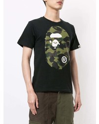 schwarzes bedrucktes T-Shirt mit einem Rundhalsausschnitt von A Bathing Ape