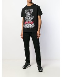 schwarzes bedrucktes T-Shirt mit einem Rundhalsausschnitt von Philipp Plein