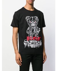 schwarzes bedrucktes T-Shirt mit einem Rundhalsausschnitt von Philipp Plein