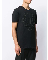 schwarzes bedrucktes T-Shirt mit einem Rundhalsausschnitt von Philipp Plein