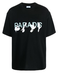schwarzes bedrucktes T-Shirt mit einem Rundhalsausschnitt von 3PARADIS