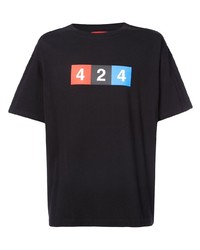 schwarzes bedrucktes T-Shirt mit einem Rundhalsausschnitt von 424