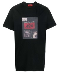 schwarzes bedrucktes T-Shirt mit einem Rundhalsausschnitt von 424