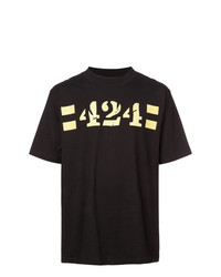 schwarzes bedrucktes T-Shirt mit einem Rundhalsausschnitt von 424