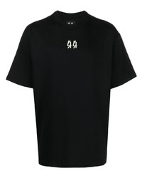 schwarzes bedrucktes T-Shirt mit einem Rundhalsausschnitt von 44 label group