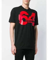 schwarzes bedrucktes T-Shirt mit einem Rundhalsausschnitt von DSQUARED2