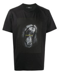 schwarzes bedrucktes T-Shirt mit einem Rundhalsausschnitt von 7 For All Mankind