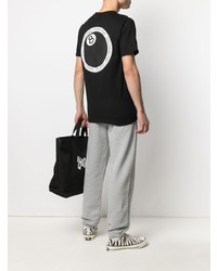 schwarzes bedrucktes T-Shirt mit einem Rundhalsausschnitt von Stussy