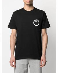 schwarzes bedrucktes T-Shirt mit einem Rundhalsausschnitt von Stussy