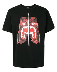 schwarzes bedrucktes T-Shirt mit einem Rundhalsausschnitt von A Bathing Ape