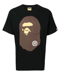 schwarzes bedrucktes T-Shirt mit einem Rundhalsausschnitt von A Bathing Ape