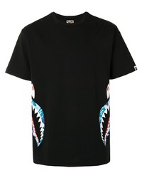 schwarzes bedrucktes T-Shirt mit einem Rundhalsausschnitt von A Bathing Ape