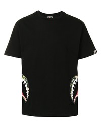 schwarzes bedrucktes T-Shirt mit einem Rundhalsausschnitt von A Bathing Ape