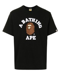 schwarzes bedrucktes T-Shirt mit einem Rundhalsausschnitt von A Bathing Ape