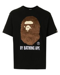 schwarzes bedrucktes T-Shirt mit einem Rundhalsausschnitt von A Bathing Ape