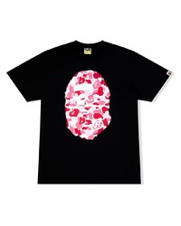 schwarzes bedrucktes T-Shirt mit einem Rundhalsausschnitt von A Bathing Ape