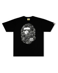 schwarzes bedrucktes T-Shirt mit einem Rundhalsausschnitt von A Bathing Ape