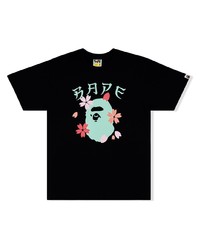 schwarzes bedrucktes T-Shirt mit einem Rundhalsausschnitt von A Bathing Ape