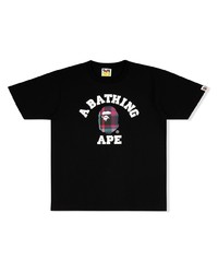 schwarzes bedrucktes T-Shirt mit einem Rundhalsausschnitt von A Bathing Ape