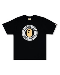 schwarzes bedrucktes T-Shirt mit einem Rundhalsausschnitt von A Bathing Ape