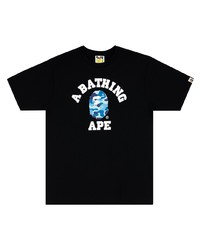 schwarzes bedrucktes T-Shirt mit einem Rundhalsausschnitt von A Bathing Ape