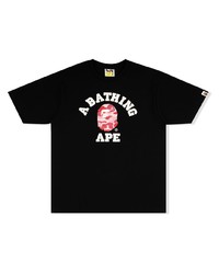 schwarzes bedrucktes T-Shirt mit einem Rundhalsausschnitt von A Bathing Ape