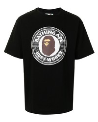 schwarzes bedrucktes T-Shirt mit einem Rundhalsausschnitt von A Bathing Ape