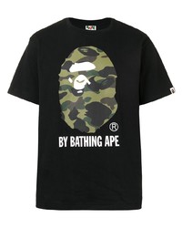 schwarzes bedrucktes T-Shirt mit einem Rundhalsausschnitt von A Bathing Ape