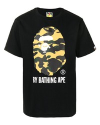 schwarzes bedrucktes T-Shirt mit einem Rundhalsausschnitt von A Bathing Ape