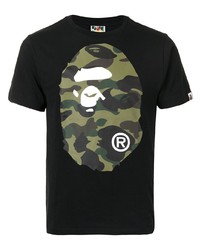 schwarzes bedrucktes T-Shirt mit einem Rundhalsausschnitt von A Bathing Ape