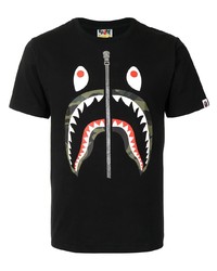 schwarzes bedrucktes T-Shirt mit einem Rundhalsausschnitt von A Bathing Ape