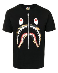 schwarzes bedrucktes T-Shirt mit einem Rundhalsausschnitt von A Bathing Ape