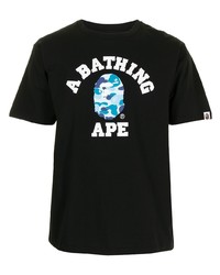 schwarzes bedrucktes T-Shirt mit einem Rundhalsausschnitt von A Bathing Ape