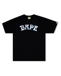 schwarzes bedrucktes T-Shirt mit einem Rundhalsausschnitt von A Bathing Ape