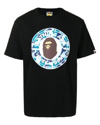 schwarzes bedrucktes T-Shirt mit einem Rundhalsausschnitt von A Bathing Ape