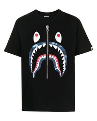 schwarzes bedrucktes T-Shirt mit einem Rundhalsausschnitt von A Bathing Ape