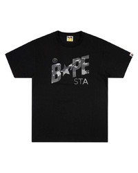 schwarzes bedrucktes T-Shirt mit einem Rundhalsausschnitt von A Bathing Ape