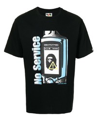 schwarzes bedrucktes T-Shirt mit einem Rundhalsausschnitt von A Bathing Ape