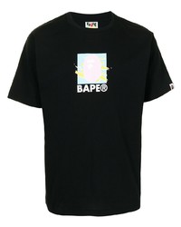 schwarzes bedrucktes T-Shirt mit einem Rundhalsausschnitt von A Bathing Ape