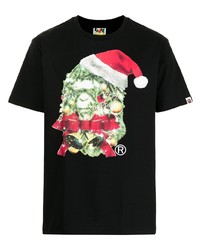 schwarzes bedrucktes T-Shirt mit einem Rundhalsausschnitt von A Bathing Ape