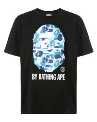 schwarzes bedrucktes T-Shirt mit einem Rundhalsausschnitt von A Bathing Ape