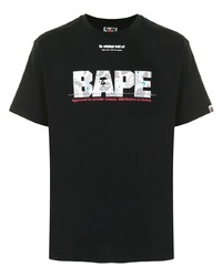 schwarzes bedrucktes T-Shirt mit einem Rundhalsausschnitt von A Bathing Ape