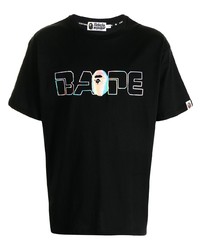 schwarzes bedrucktes T-Shirt mit einem Rundhalsausschnitt von A Bathing Ape