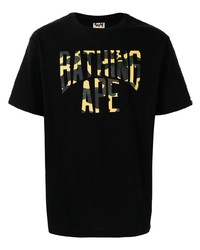 schwarzes bedrucktes T-Shirt mit einem Rundhalsausschnitt von A Bathing Ape