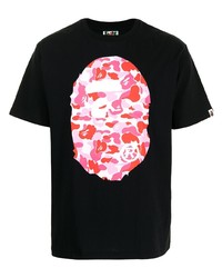 schwarzes bedrucktes T-Shirt mit einem Rundhalsausschnitt von A Bathing Ape