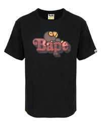 schwarzes bedrucktes T-Shirt mit einem Rundhalsausschnitt von A Bathing Ape