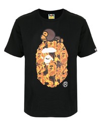 schwarzes bedrucktes T-Shirt mit einem Rundhalsausschnitt von A Bathing Ape