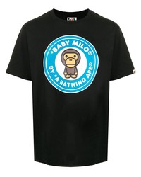 schwarzes bedrucktes T-Shirt mit einem Rundhalsausschnitt von A Bathing Ape