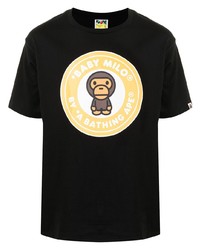 schwarzes bedrucktes T-Shirt mit einem Rundhalsausschnitt von A Bathing Ape