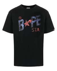 schwarzes bedrucktes T-Shirt mit einem Rundhalsausschnitt von A Bathing Ape